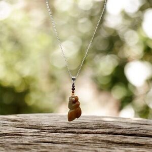 Artisan Fish Jade Beaded Pendant Silver Plated Necklace